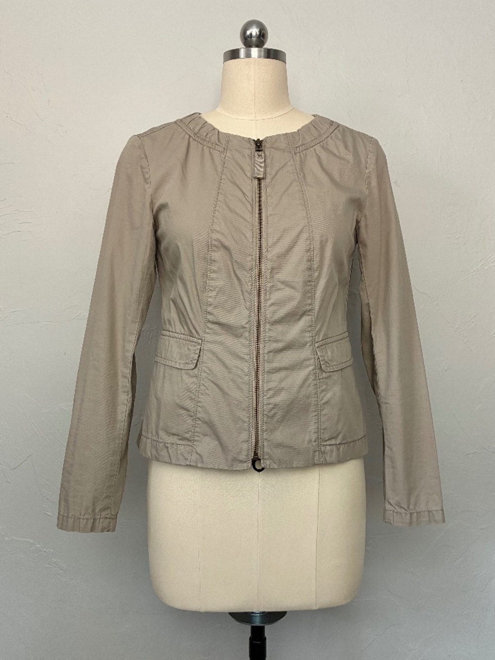LOFT Ann Taylor Tan Cotton Long Sleeve Zippered Light Jacket XS Petite